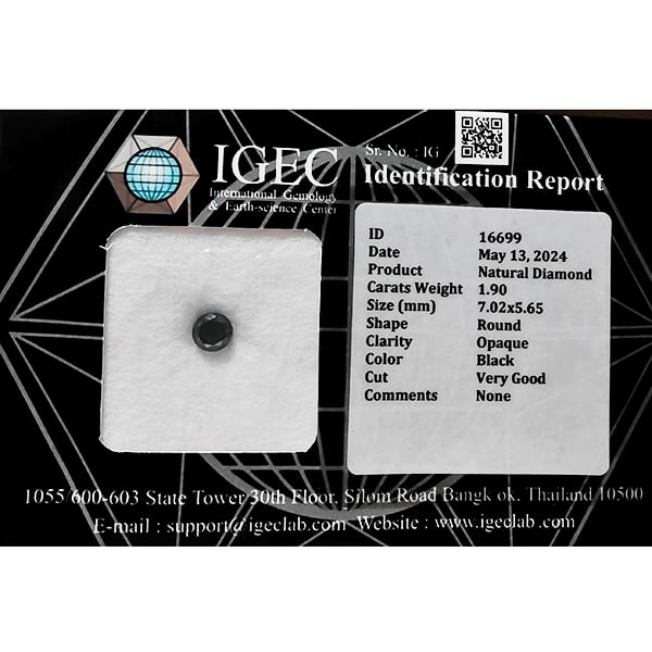 Certified Natural Black Diamond 1.90 Ct. Round Brilliant Cut 7.02 x 5.65 Mm (1 of 3)