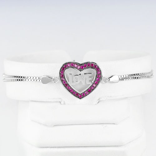 925 Sterling Silver Bracelet Jewelry Length 6.5 Inch. Pink LOVE in Heart Design 4.55 G.: Product ID: 280960022 Product Type: 925 Sterling Silver Fine Jewelry Jewelry Weight: 4.55 Grams. Gemstones Color: Silver Metal: Solid Silver 92.5%. Gemstone Detail: About 4.55 Grams. Round Pink CZ Siz