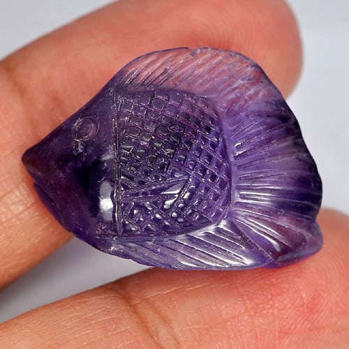 Natural Violet Amethyst 21.45 Ct. Fish Carving Unheated Gemstone From Brazil (1 of 3)