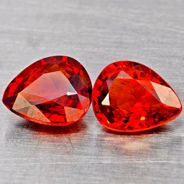 Natural Orangish Red Spessartine Garnet 1.59 Ct. 2Pcs Pear Shape 6.2 x 5.4 Mm Gemstones From Namibia: Product ID: 802937160 Product Name: Natural Garnet Weight: 1.59 CT. Size: 6.2 x 5.4 x 3 MM. Shape: Pear Shape Color: Orangish Red Clarity:VVS Luster: Good Gems Origin: Namibia Treatment: Unheated Crys