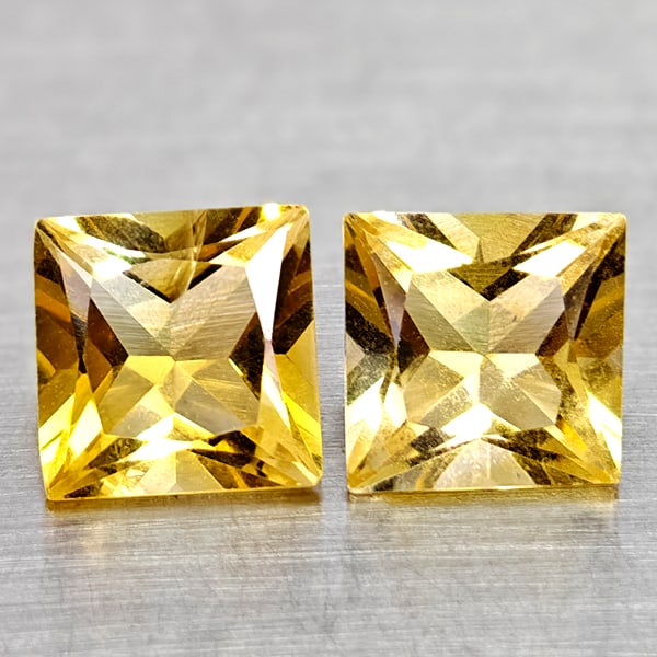 Natural Yellow Citrine 3.05 Ct 2 Pcs. Square Princess Cut 7.1 Mm. Unheated Gemstones From Brazil: Product ID: 801815081 Product Name: Natural Citrine Weight: 3.05 CT. Size: 7.1 x 7.1 x 4.9 MM. Shape: Square Princess Cut Color: Yellow Clarity:IF Luster: Good Gems Origin: Brazil Treatment: Unheated