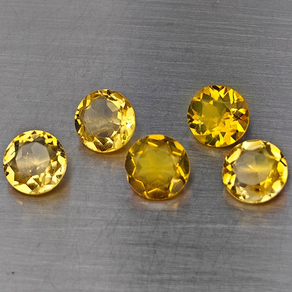 Natural Yellow Citrine 5.54 Ct. 5 Pcs Round Shape 7.1 Mm Gemstone from Brazil: Product ID: 801815538 Product Name: Natural Citrine Weight: 5.54 CT. Size: 7.1 x 7.1 x 4.2 MM. Shape: Round Color: Yellow Clarity:VSI Luster: Good Gems Origin: Brazil Treatment: Unheated Crystal Struc