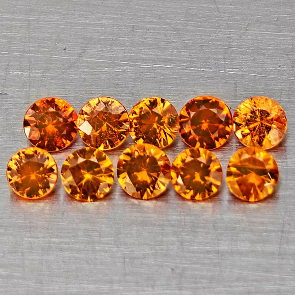Natural Orange Songea Sapphire 0.61 Ct. 10 Pcs Round Diamond Cut 2.4 Mm Gemstone From Tanzania: Product ID: 806162900 Product Name: Natural Orange Sapphire Weight: 0.61 CT. Size: 2.4 x 2.4 x 1.5 MM. Shape: Round Diamond Cut Color: Orange Clarity:SI1 Luster: Good Gems Origin: Tanzania Treatment: 