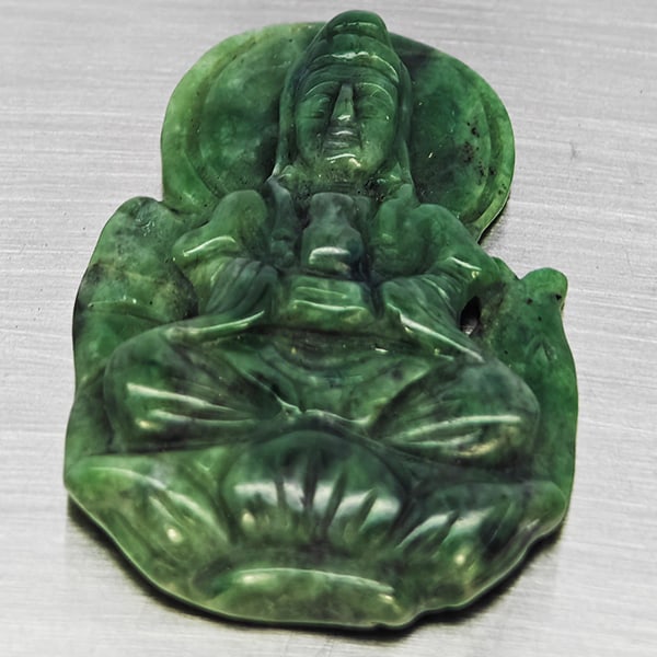 Natural Green Jade Carving 49.36 Ct. Size 40 x 27 Mm Gemstone from Thailand: Product ID: 819816171 Product Name: Natural Gemstones Weight: 49.36 CT. Size: 40 x 27 x 6.4 MM. Shape: Carving shape Color: Multi-Color Green Clarity:Opaque Luster: Good Gems Origin: Thailand Treatmen