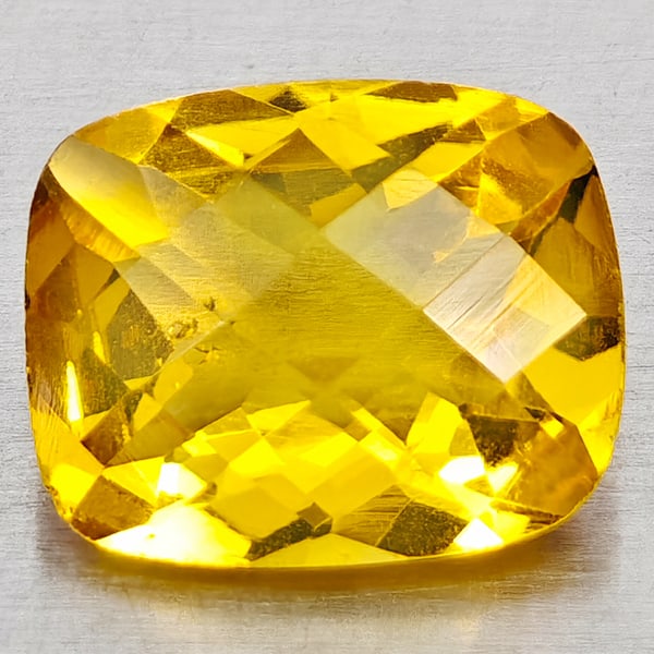 Natural Yellow Citrine 2.39 Ct. Cushion Checkerboard Cut 10.2 x 8.2 Mm. Gemstone From Brazil: Product ID: 801815154 Product Name: Natural Citrine Weight: 2.39 CT. Size: 10.2 x 8.2 x 5.1 MM. Shape: Cushion Checkerboard Cut Color: Yellow Clarity:VVS - VSI Luster: Good Gems Origin: Brazil Treatme