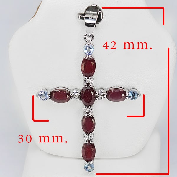 Natural Red Ruby 925 Sterling Silver Pendant Jewelry 3.95 Grams Cross Design (1 of 3)