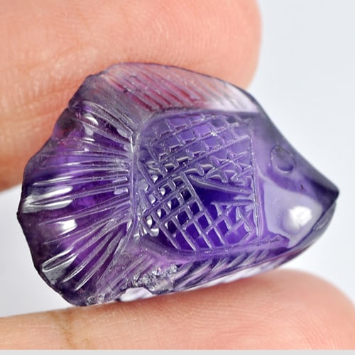 Natural Violet Amethyst 21.81 Ct. Fish Carving 25 x 18.7 x 9.3 Mm. Gemstone From Brazil (1 of 3)