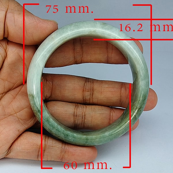 Natural Mutil Color Jade Bangle 371.00 Ct. Diameter 60 Mm Gemstone from Thailand: Product ID: 819816147 Product Name: Natural Gemstones Weight: 371.00 CT. Size: 75 x 60 x 16.2 MM. Shape: Round Color: Multi-Color Clarity:Opaque Luster: Good Gems Origin: Thailand Treatment: Unheated