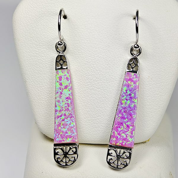 925 Sterling Silver Loop Earrings Jewelry with Multi Color Pink Created Opal 3.58 Grams (1 of 3)