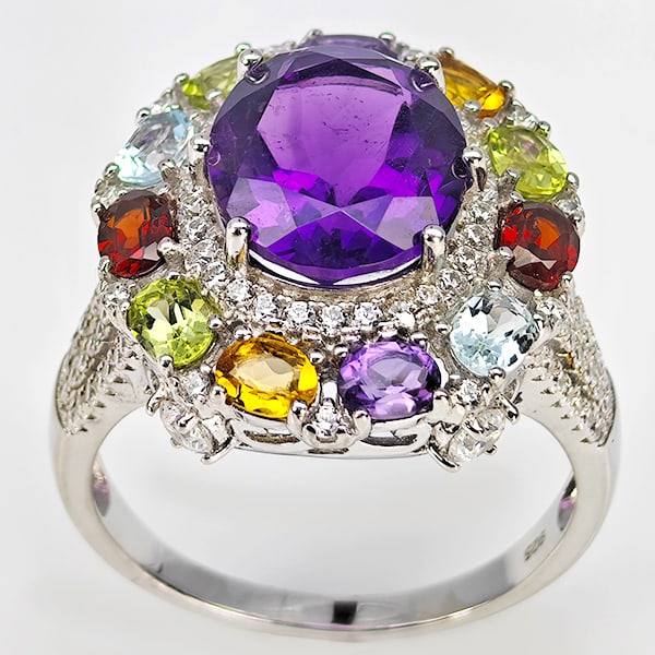 Natural Citrine Peridot Garnet Topaz and Amethyst 925 Sterling Silver Ring Jewelry 6.75 Grams Size 7 (1 of 3)