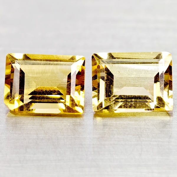 Natural Yellow Citrine 3.03 Ct. 2 Pcs. Baguette Shape 8.1 x 6.1 Mm Gemstones From Brazil: Product ID: 801815072 Product Name: Natural Citrine Weight: 3.03 CT. Size: 8.1 x 6.1 x 4.2 MM. Shape: Baguette Color: Yellow Clarity:VSI Luster: Good Gems Origin: Brazil Treatment: Unheated Crystal St