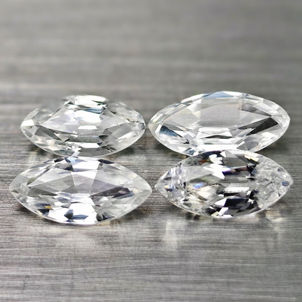 Natural White Zircon 3.35 Ct. 4 Pcs. Marquise Shape 8.2 x 4.2 Mm. Gemstones From Cambodia: Product ID: 807742981 Product Name: Natural Zircon Weight: 3.35 CT. Size: 8.2 x 4.2 x 2.4 MM. Shape: Marquise Color: White Clarity:VSI Luster: Good Gems Origin: Cambodia Treatment: Heated Crystal Stru
