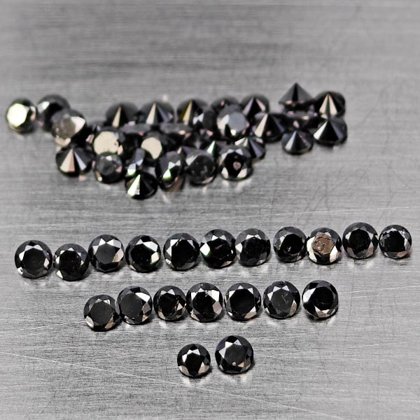 Natural Black Diamond 1.24 Ct. 50 Pcs Round Diamond Cut 2 Mm: Product ID: 502100497 Product Name: Natural Natural Diamond Weight: 1.24 CT. Size: 2 x 2 x 1 to 1.7 x 1.7 x 1.1 MM. Shape: Round Diamond Cut Color: Black Clarity:Opaque Luster: Good Gems Origin: Belgi