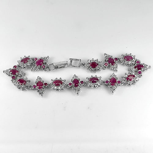 Natural Red Pink Ruby 925 Sterling Silver Bracelet Jewelry Length 7.5 Inch. 16.73 G. (1 of 3)