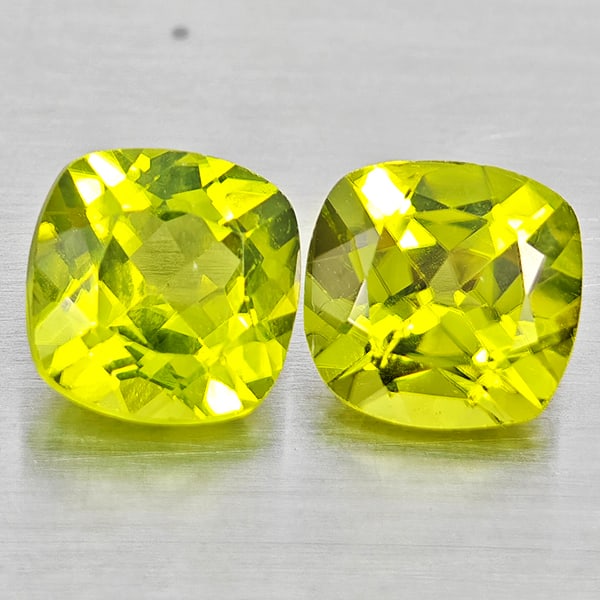 Natural Green Peridot 2.15 Ct. 2Pcs Cushion Shape 6.2 Mm Gemstones From Pakistan: Product ID: 805317379 Product Name: Natural Peridot Weight: 2.15 CT. Size: 6.2 x 6.2 x 4 MM. Shape: Cushion Shape Color: Green Clarity:VSI - SI1 Luster: Good Gems Origin: Pakistan Treatment: Unheated