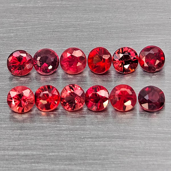 Natural Orangish Red Songea Sapphire 0.83 Ct. 12Pcs Round Diamond Cut 2.2 Mm Gemstones From Tanzania: Product ID: 806162835 Product Name: Natural Red Sapphire Weight: 0.83 CT. Size: 2.2 x 2.2 x 1.6 MM. Shape: Round Diamond Cut Color: Orangish Red Clarity:SI1 Luster: Good Gems Origin: Tanzania Treatmen