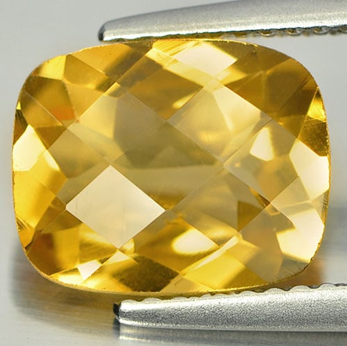 Natural Yellow Citrine 2.50 Ct. Cushion Checkerboard Cut 10 x 8 Mm. Gemstone Unheated: Product ID: 801812431 Product Name: Natural Citrine Weight: 2.50 CT. Size: 10 x 8 x 4.7 MM. Shape: Cushion Checkerboard Color: Yellow Clarity:VSI Luster: Good Gems Origin: Brazil Treatment: Unheated C