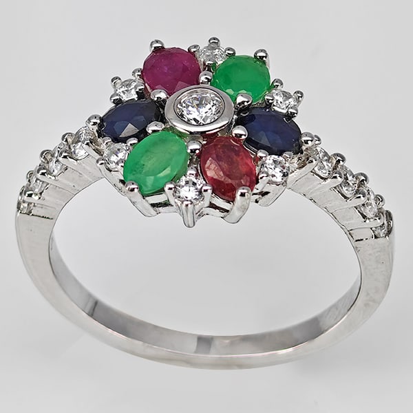 Natural Ruby Emerald And Sapphrie 925 Sterling Silver Ring Jewelry 3.40 Grams Size 8 (1 of 3)