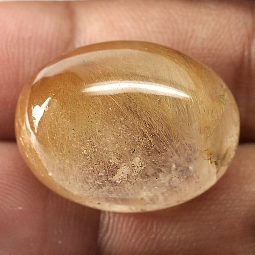 Natural White Gold Rutilated Quartz 28.42 Ct. Oval Cabochon Shape 22 x 17.5 Mm Gemstone from (1 of 3)