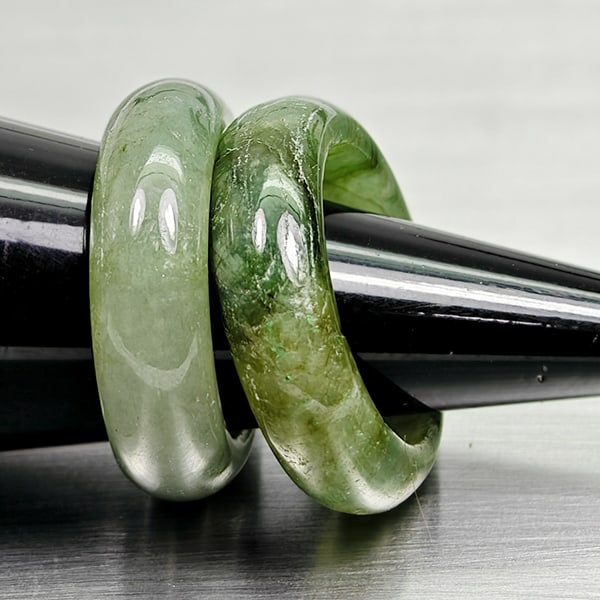 Natural Multi Color Jade 26.60 Ct. 2 Pcs Round Cabochon Rings Size 4.5 Gemstones From Burma (1 of 3)