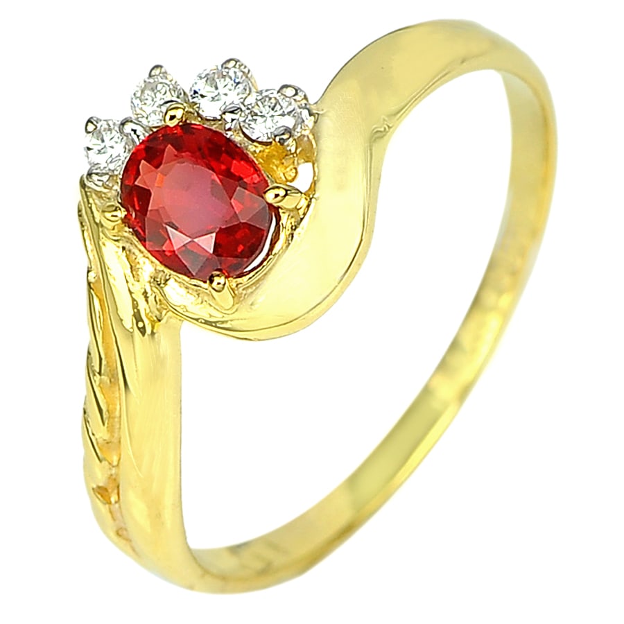 Natural Red Songea Sapphire and Diamond 14K Yellow Gold Ring Size 6.5 (1 of 3)