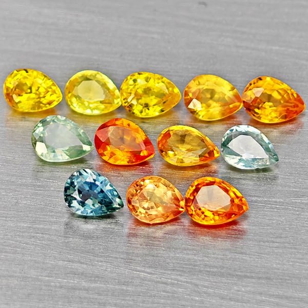 Natural Fancy Color Sapphire 2.10 Ct. 12 Pcs Pear Shape 4 x 3 Mm Gemstones from Tanzania: Product ID: 806162690 Product Name: Natural Fancy Color Sapphire Weight: 2.10 CT. Size: 4 x 3 x 2.2 MM. Shape: Pear Shape Color: Fancy Color Clarity:VVS - VSI Luster: Very Good Gems Origin: Tanzania T