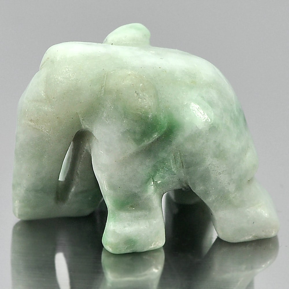 Natural Green White Jade 52.26 Ct. Elephant Carving Shape 26 x 19 Mm Gemstone From Thailand (1 of 3)