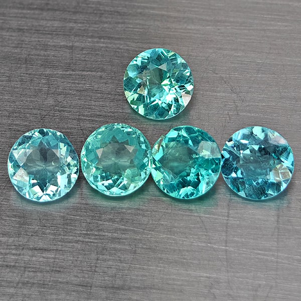 Natural Paraiba Color Apatite 2.46 Ct. 5 Pcs Round Shape 5.2 Mm Gemstones From Tanzania: Product ID: 800613774 Product Name: Natural Apatite Weight: 2.46 CT. Size: 5.2 x 5.2 x 3 MM. Shape: Round Color: Paraiba Color Clarity:SI1 Luster: Good Gems Origin: Tanzania Treatment: Unheated Crysta
