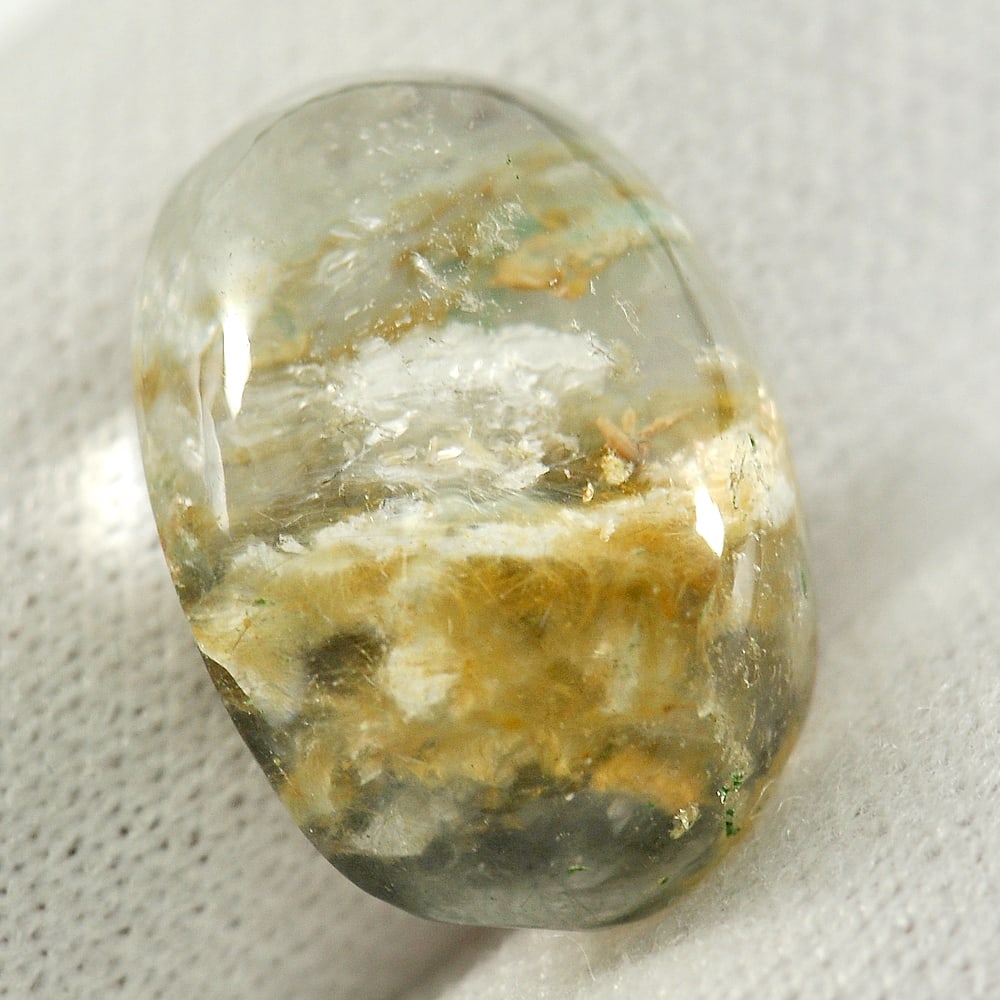 Natural Moss Quartz 9.55 Ct. Oval Cabochon Shape 16.2 x 11.1 Mm. Gemstone From Thailand: Product ID: 805529649 Product Name: Natural Quartz Weight: 9.55 CT. Size: 16.2 x 11.1 x 7.1 MM. Shape: Oval Cabochon Color: Multi-Color Clarity:Semi - Transparent Luster: Good Gems Origin: Thailand Tr