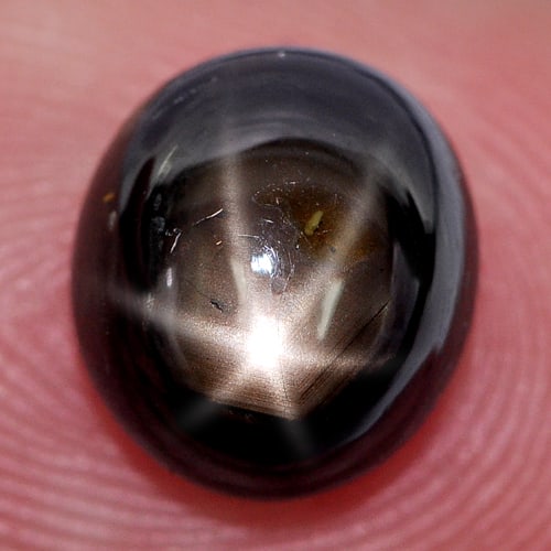 Natural Black Star Sapphire 6 Rays 3.50 Ct. Oval Cabochon Shape 8.6 x 7.6 Mm Gemstone from Thailand: Product ID: 806145342 Product Name: Natural Star Sapphire Weight: 3.50 CT. Size: 8.6 x 7.6 x 4.7 MM. Shape: Oval Cabochon Color: Black Clarity:Opaque Luster: Good 6 Rays Star Gems Origin: Thailand Tre
