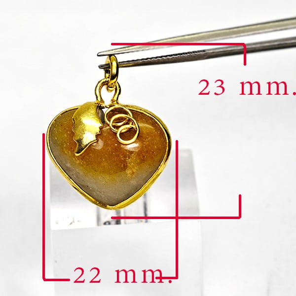 Natural Honey Jade 30.75 Ct. Heart Nickel Pendant 23 x 22 Mm. Gemstone: Product ID: 819814389 Product Name: Natural Jade Weight: 30.75 CT. Size: 23 x 22 x 11 MM. Shape: Heart Shape Color: Multi-Color Clarity:Opaque Luster: Good Gems Origin: Thailand Treatment: Unheated Cr