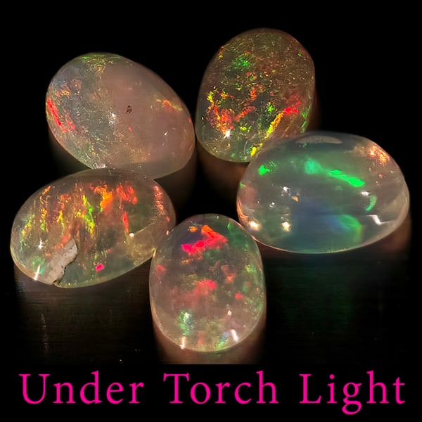 Natural Multi Color Opal 1.60 Ct. 5 Pcs Oval Cabochon Shape 6 x 4.1 Mm Gemstones From Ethiopia: Product ID: 818728099 Product Name: Natural Opal Weight: 1.60 CT. Size: 6 x 4.1 x 3.2 MM. Shape: Oval Cabochon Color: Multi-Color Clarity:Semi - Transparent Luster: Good Gems Origin: Ethiopia Treatmen