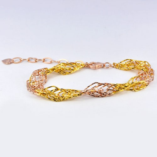 Fashion Jewelry Two Color Bracelet 925 Sterling Silver Length 6.5 Inch.: Product ID: 280560009 Product Type: 925 Sterling Silver Fine Jewelry Jewelry Weight: 6.14 Grams. Gemstones Color: Yellow Gold And Rose Gold Metal: Solid Silver 92.5%. Gemstone Detail: Average Range 6.