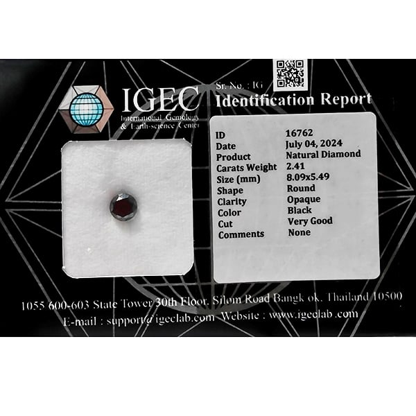 Certified Natural Black Diamond 2.41 Ct. Round Brilliant Cut 8.09 x 5.49 Mm (1 of 3)