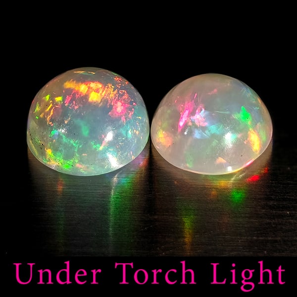 Natural Multi Color Opal 1.63 Ct. 2 Pcs Round Cabochon Shape 6.9 Mm Gemstones From Ethiopia (1 of 3)