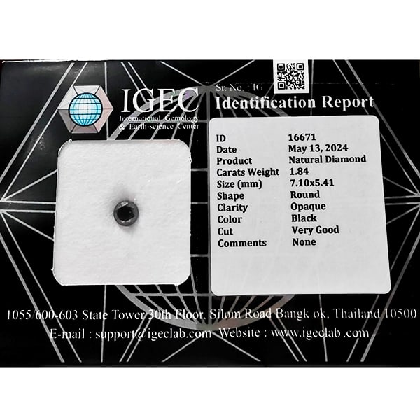 Certified Natural Black Diamond 1.84 Ct. Round Brilliant Cut 7.10 x 5.41 Mm (1 of 3)