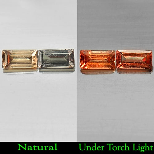 Natural Color Change Garnet 1.27 Ct. Matching Pair Baguette Shape 6.2 x 3.2 Mm. Gemstone From: Product ID: 802929631 Product Name: Natural Color Change Garnet Weight: 1.27 CT. Size: 6.2 x 3.2 x 2.7 MM. Shape: Baguette Color: Champagne Change To Orange Clarity:VSI Luster: Good Gems Origin: Niger