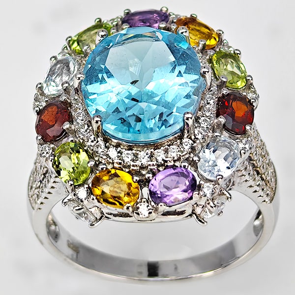 Natural Citrine Peridot Amethyst Garnet and Topaz 925 Sterling Silver Ring Jewelry 7.24 Grams Size (1 of 3)