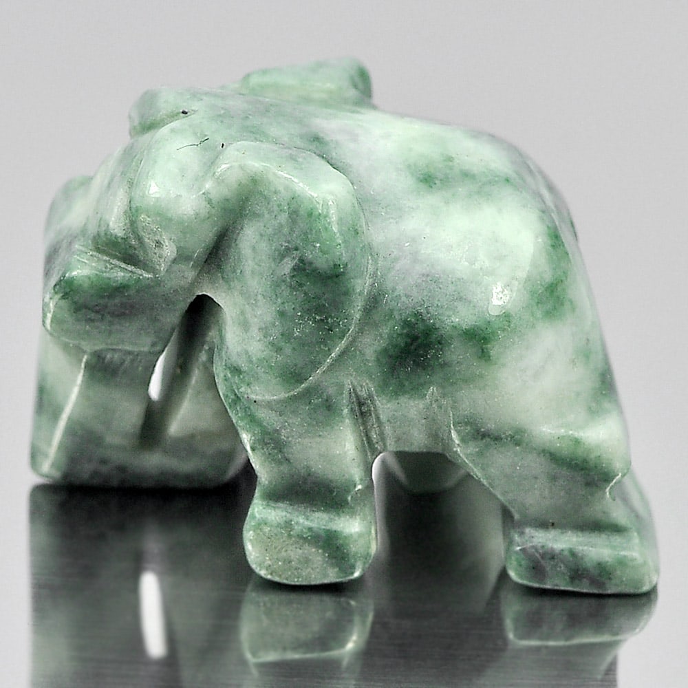 Natural Green White Jade 55.40 Ct. Elephant Carving Shape 26 x 19 Mm Gemstone From Thailand (1 of 3)