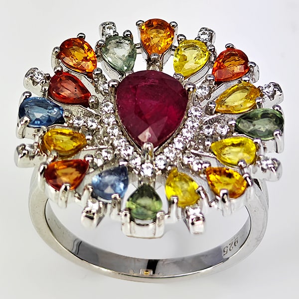 Natural Ruby and Sapphire 925 Sterling Silver Ring Jewelry 7.75 Grams Size 8 (1 of 3)