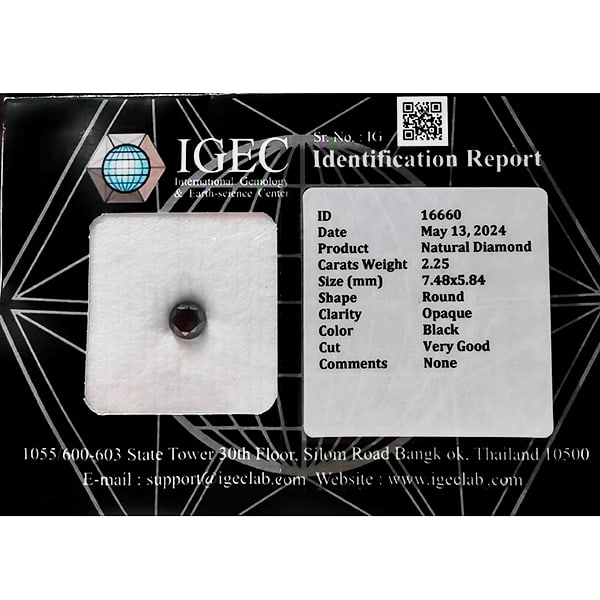 Certified Natural Black Diamond 2.25 Ct. Round Brilliant Cut 7.48 x 5.84 Mm (1 of 3)