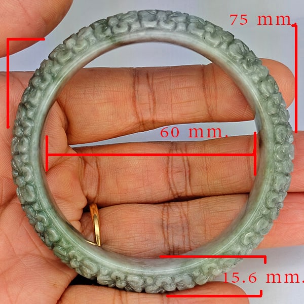 Natural Multi Color Jade Bangle Carving 296.80 Ct. Diameter 60 Mm. Gemstone From Thailand (1 of 3)
