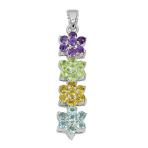 Natural Amethyst Peridot Sapphire Topaz 925 Sterling Silver Pendant Jewelry 3.97 G. (1 of 3)