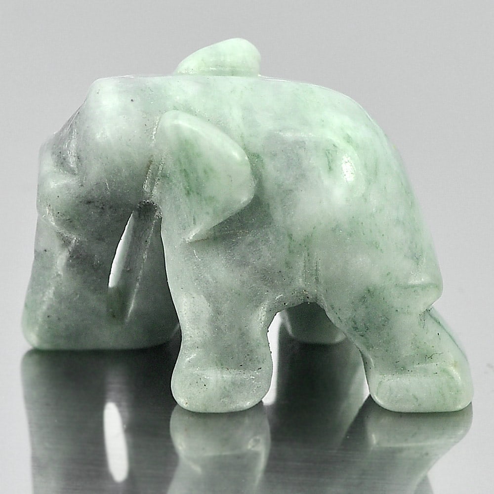 Natural Green Jade 46.48 Ct. Elephant Carving 26 x 18 Mm. Gemstone (1 of 3)