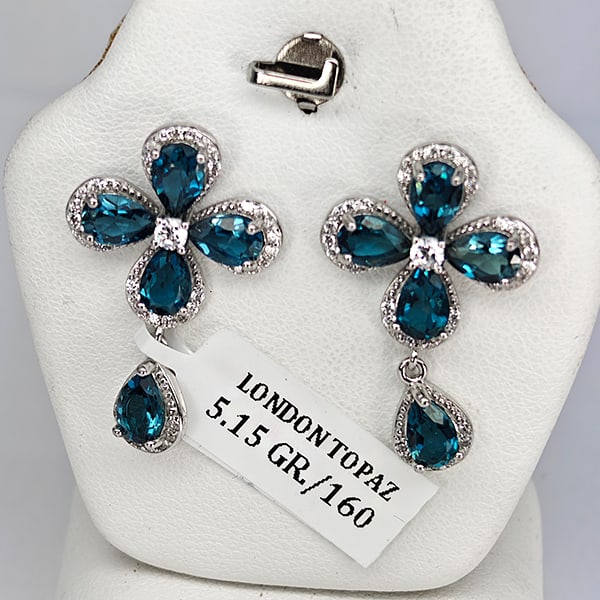 Natural London Blue Topaz 925 Sterling Silver Earrings Jewelry 5.15 Grams (1 of 3)