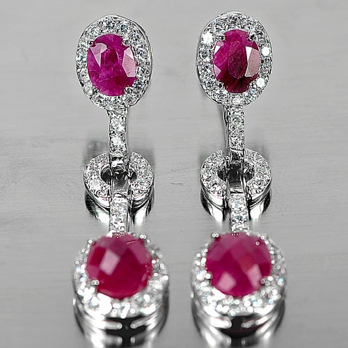 Natural Red Ruby 925 Sterling Silver Earring Jewelry Length 1.7 Inch. 8.61 Grams (1 of 3)