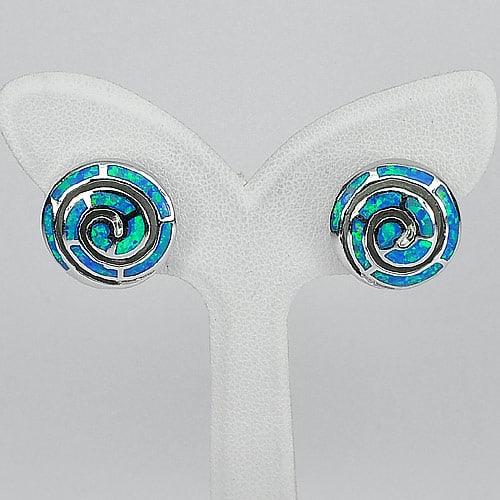 925 Sterling Silver Spiral Stud Earrings Multi Color Created Opal 8.58 Grams (1 of 3)