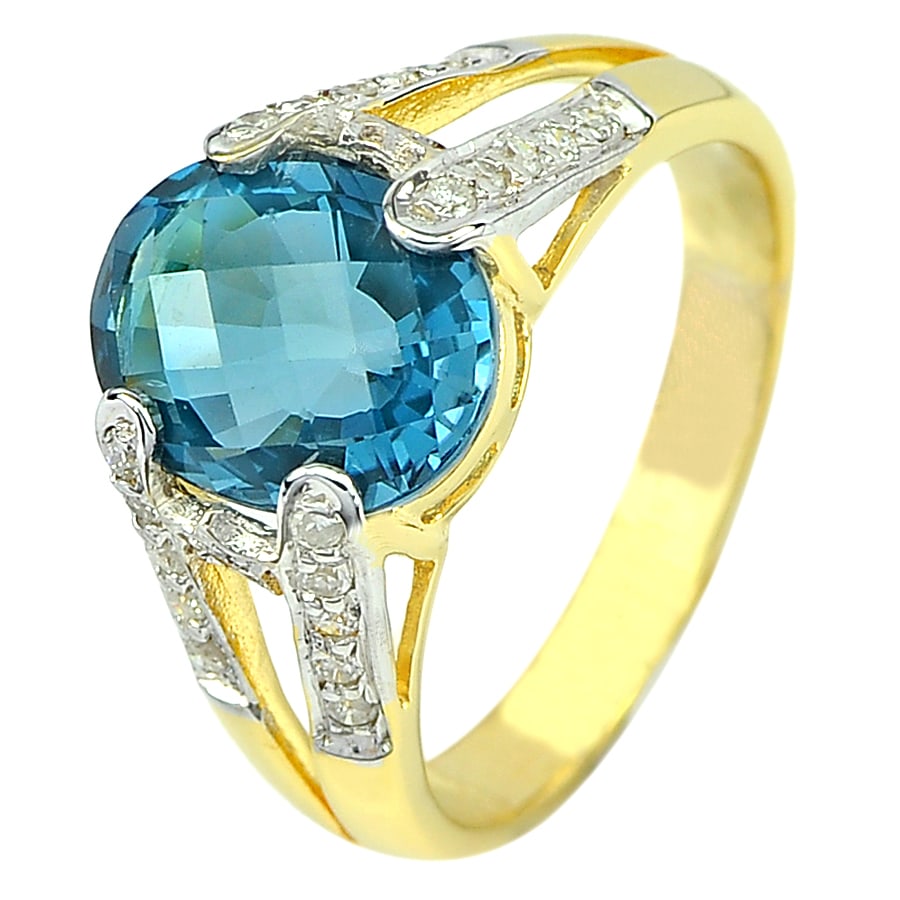 Natural London Blue Topaz 3.64 Ct. and Diamond 0.17 Ct. 14K Yellow Gold Ring Ring 6.5 (1 of 3)