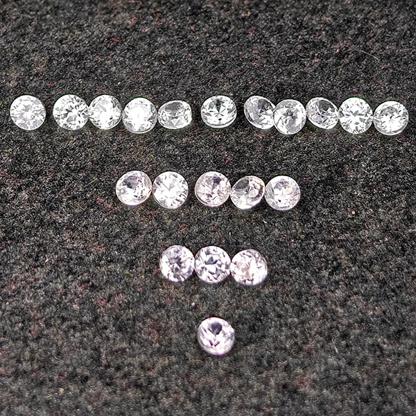 Natural White Zircon 0.80 Ct. 20 Pcs Round Diamond Cut 1.8 Mm Gemstone from Combodia: Product ID: 807743095 Product Name: Natural Zircon Weight: 0.80 CT. Size: 1.8 x 1.8 x 1.3 MM. Shape: Round Diamond Cut Color: White Clarity:VSI Luster: Good Gems Origin: Cambodia Treatment: Heated Cry