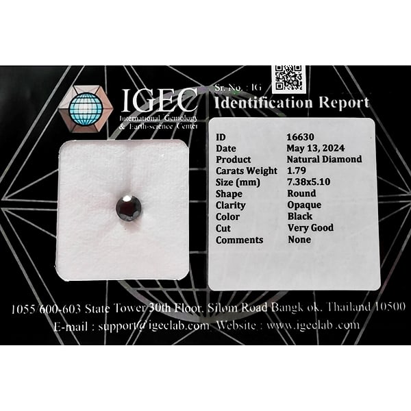 Certified Natural Black Diamond 1.79 Ct. Round Brilliant Cut 7.38 x 5.10 Mm (1 of 3)